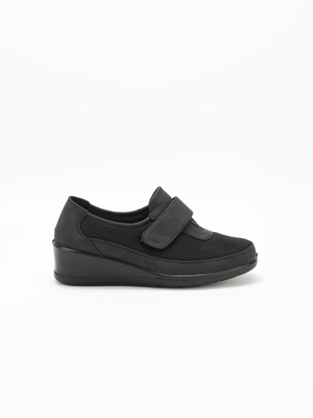Sapato Senhora Cunha Preto Velcro e Rede