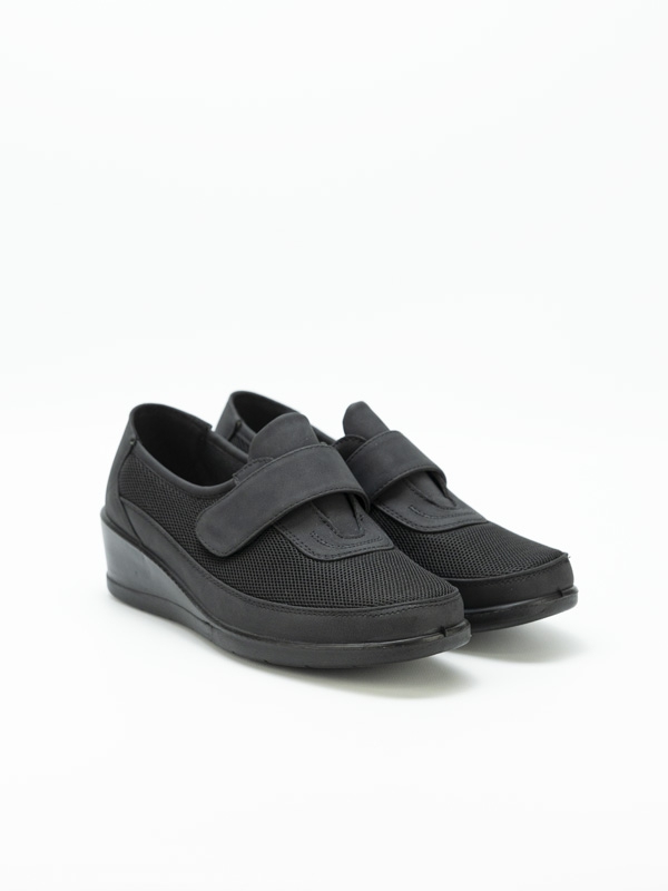 Sapato Senhora Cunha Preto Velcro e Rede