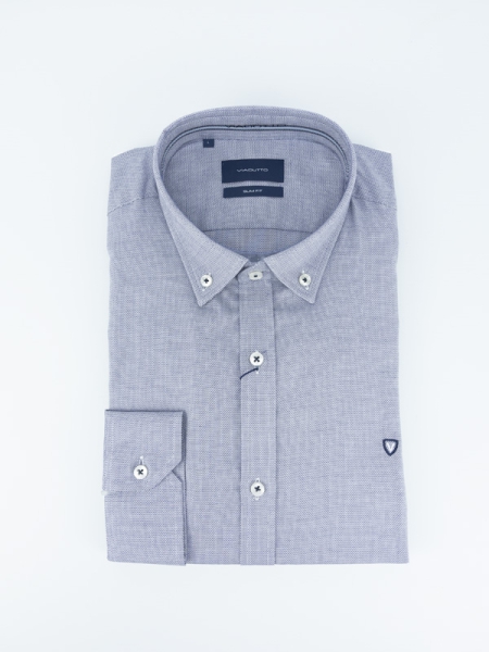 Camisa homem, casual, azul escuro, com fio vermelho