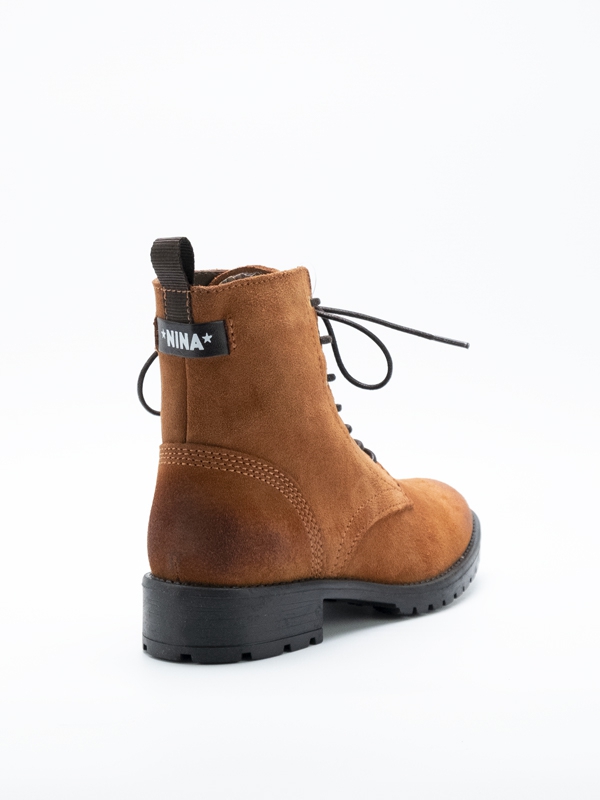 Bota Estilo Militar de Atacadores, Pele Camurça, Camel
