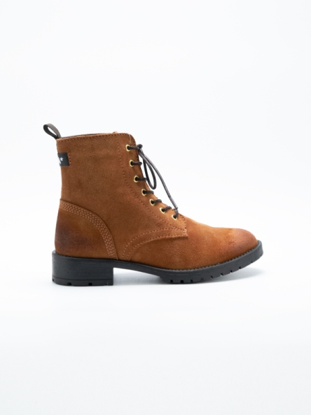 Bota Estilo Militar de Atacadores, Pele Camurça, Camel