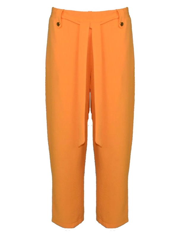 Calças Quadrelli, com bolsos, cinto em tecido, laranja, turquesa, branco