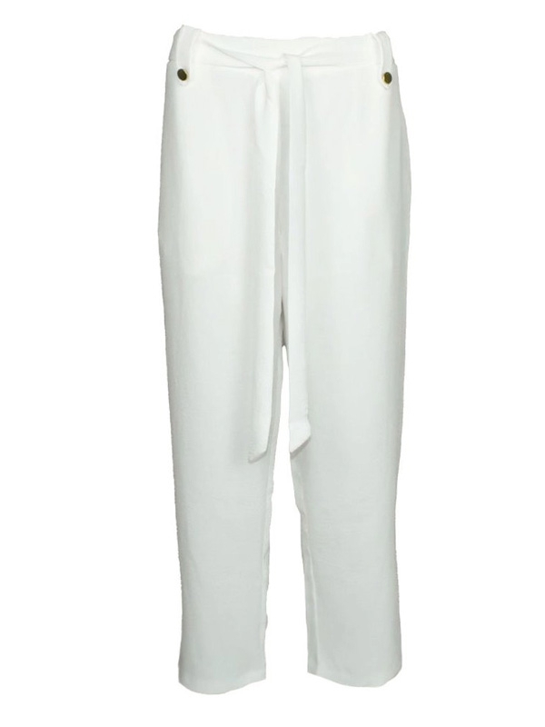 Calças Quadrelli, com bolsos, cinto em tecido, laranja, turquesa, branco