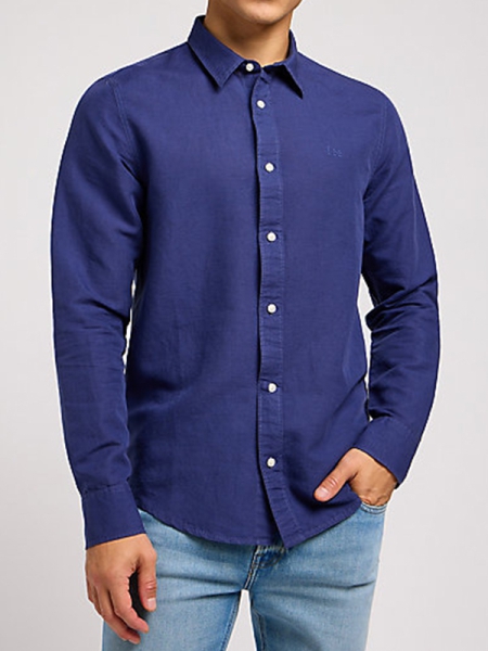 Camisa Lee, linho e algodão, cor azul, sem bolso
