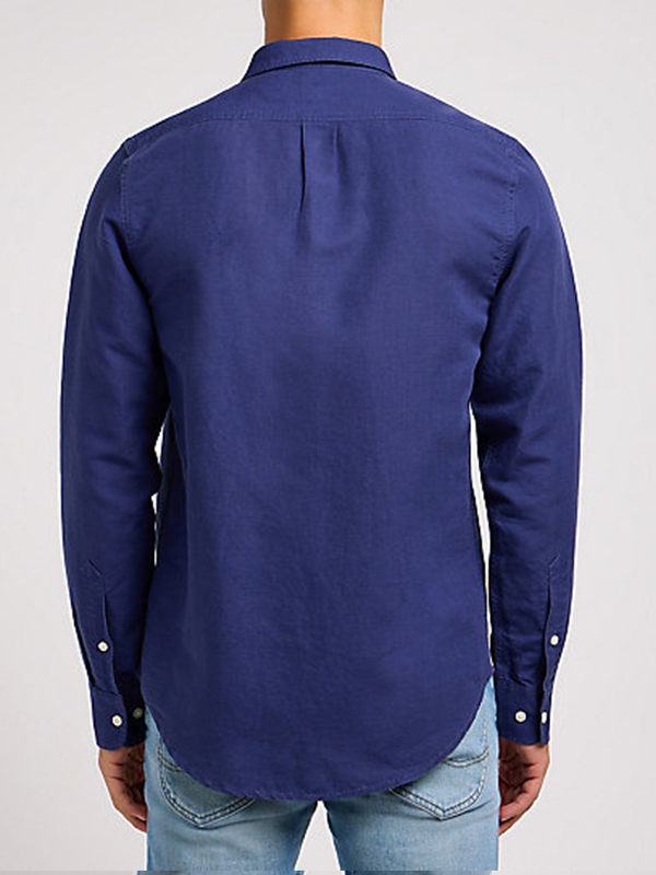 Camisa Lee, linho e algodão, cor azul, sem bolso