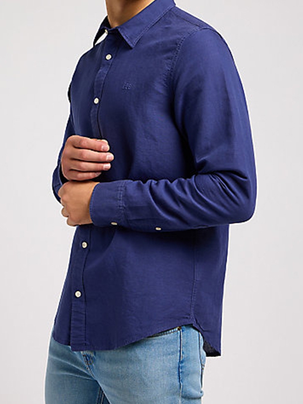 Camisa Lee, linho e algodão, cor azul, sem bolso