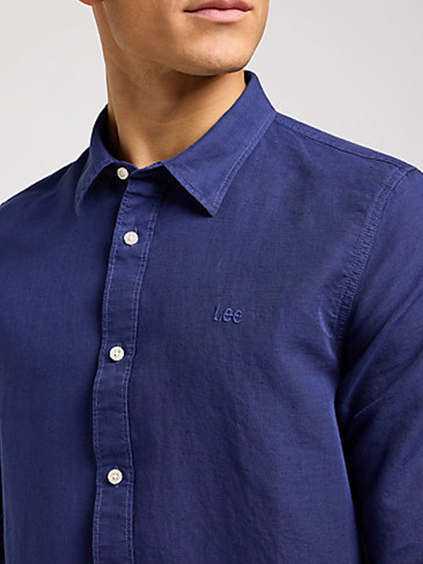 Camisa Lee, linho e algodão, cor azul, sem bolso
