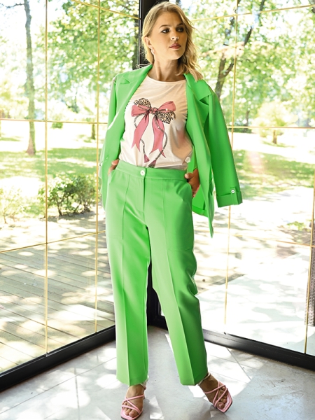 Casaco sem forro, blazer senhora, manga 3/4, cor verde, Quadrelli