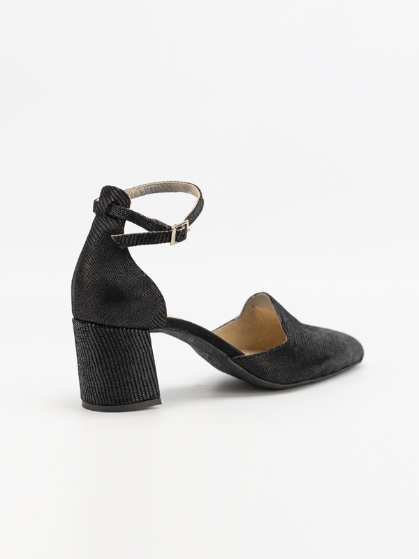 Sapato pele, croco, fechado frente, contraforte, cor preto