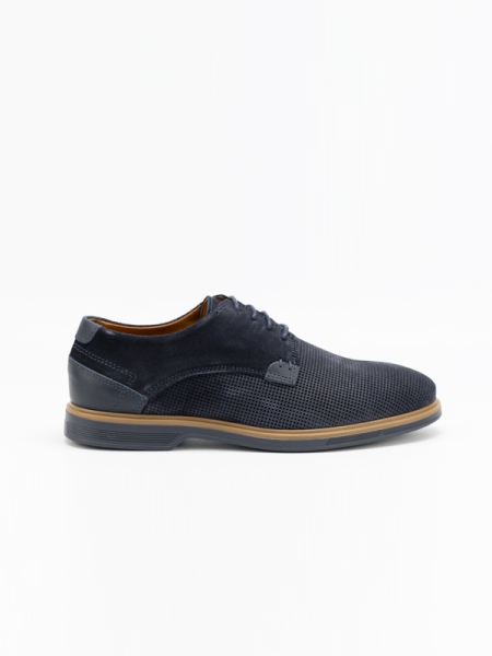 Sapatos pele camurça, picotados, cor azul escuro