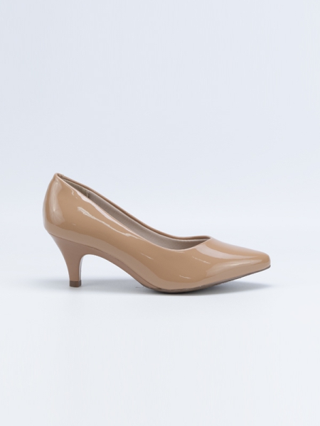 Sapatos pump, verniz cor nude, salto fino, Beira Rio