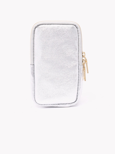 Bolsa tiracolo, telemóvel, prata metalizado