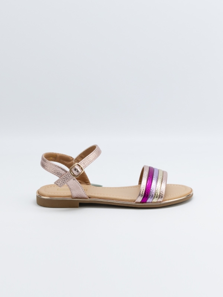Sandália rasa, cor rosa, champanhe, multicolor