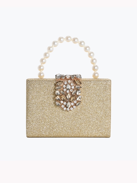 Mala cerimónia, cor dourado, alça pérolas, quadrada