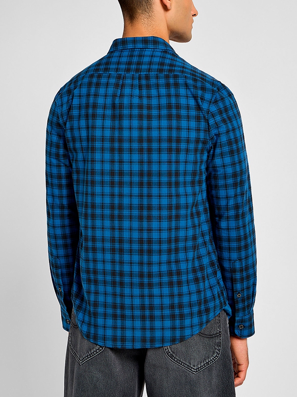 Camisa homem Lee, xadrez, azul e preto, bolso, botões