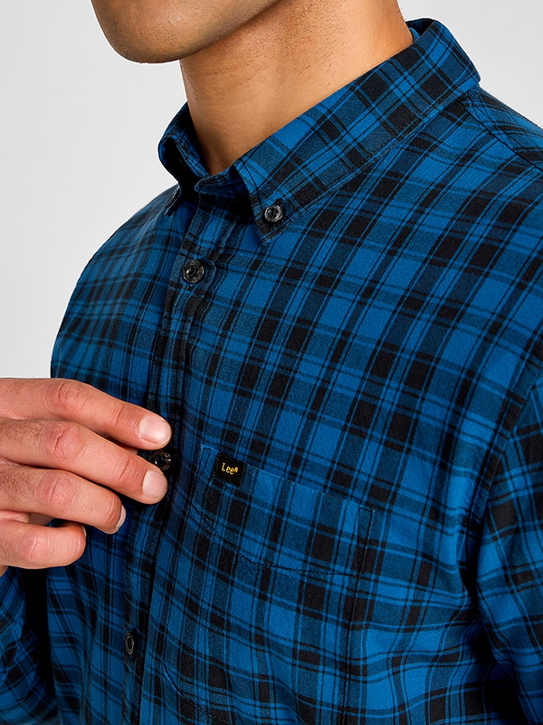Camisa homem Lee, xadrez, azul e preto, bolso, botões