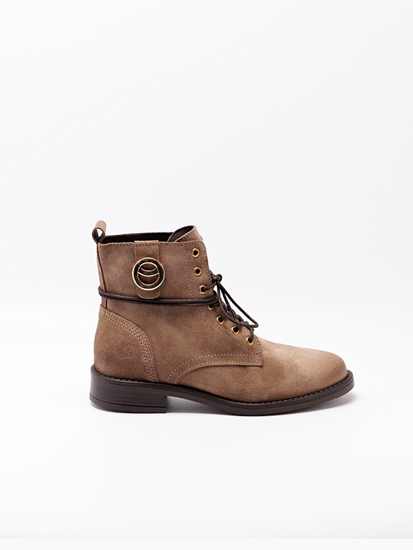 Botas senhora camurça na cor taupe com atacadores, estilo militar