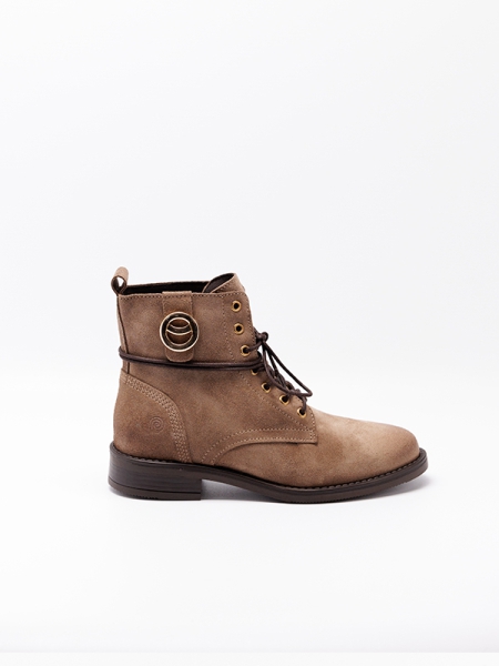 Botas senhora camurça na cor taupe com atacadores, estilo militar