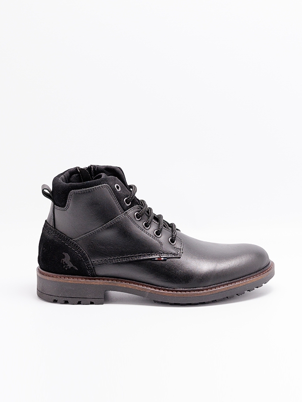 Botas homem pele lisa, preto, atacadores, fecho interior