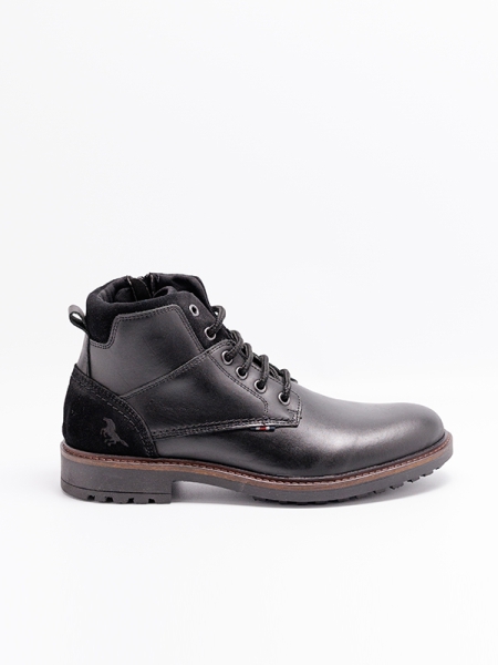 Botas homem pele lisa, preto, atacadores, fecho interior