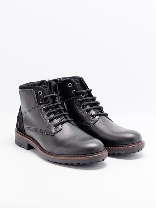 Botas homem pele lisa, preto, atacadores, fecho interior