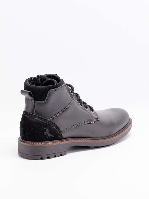 Botas homem pele lisa, preto, atacadores, fecho interior