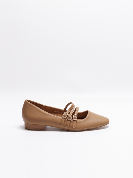 Sapatos senhora mary jane, cor camel, sola rasa