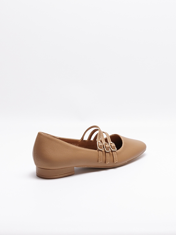 Sapatos senhora mary jane, cor camel, sola rasa