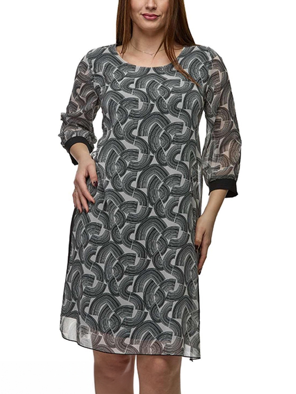 Vestido senhora, cor preto e bege, decote redondo
