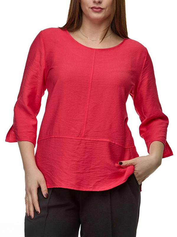 Túnica, decote redondo, cor vermelho, cor bege, meia manga