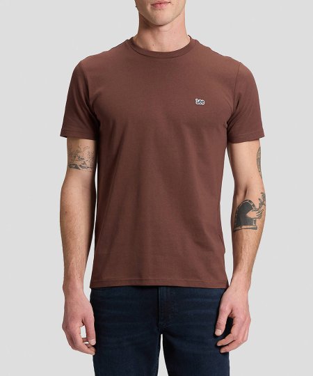 T-Shirt Homem Lee, Logotipo Pequeno no Lado, Decote Redondo, Cor Chocolate