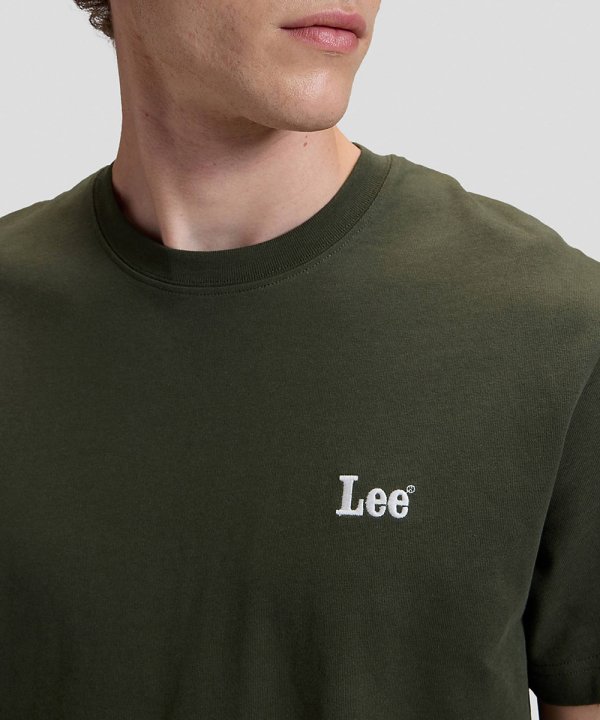 T-Shirt Homem Lee, Logotipo Bordado no Lado, Decote Redondo, Cor Verde
