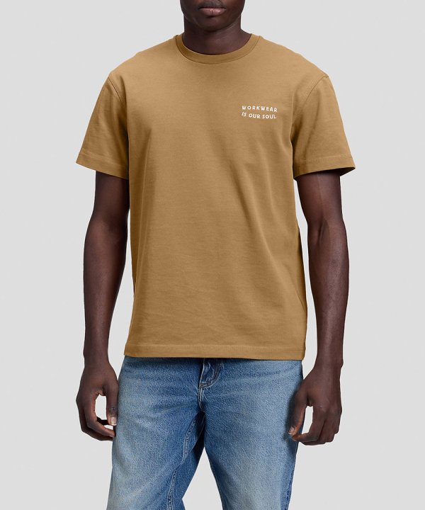 T-Shirt Homem Lee, Letras Bordadas no Lado, Decote Redondo, Cor khaki