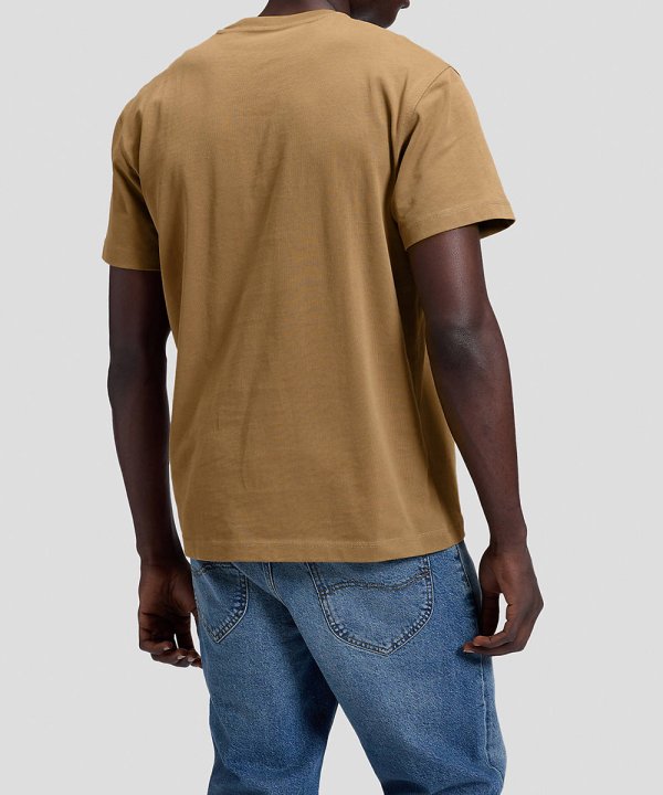 T-Shirt Homem Lee, Letras Bordadas no Lado, Decote Redondo, Cor khaki