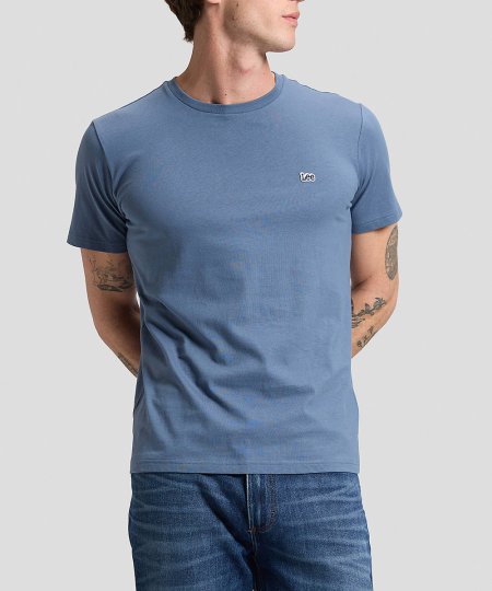 T-Shirt Homem Lee, Logotipo Pequeno no Lado, Decote Redondo, Cor Azul Claro