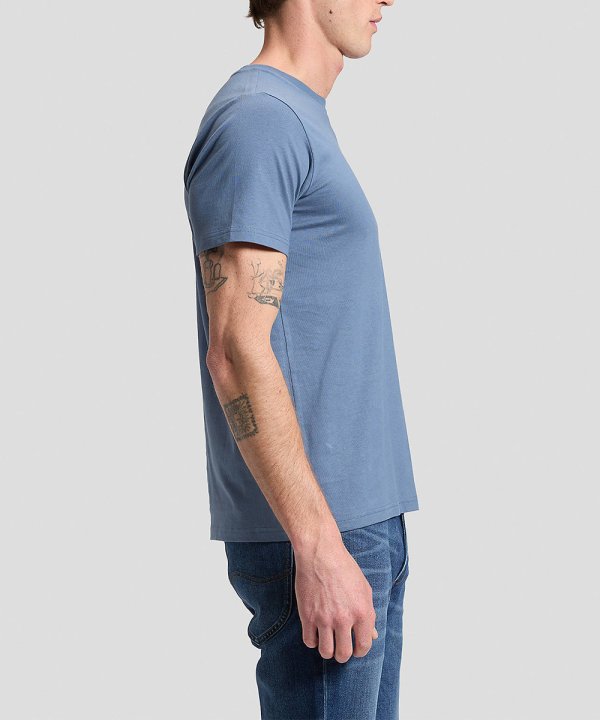 T-Shirt Homem Lee, Logotipo Pequeno no Lado, Decote Redondo, Cor Azul Claro