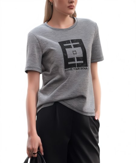 T-Shirt Senhora Foursoul, na Cor Cinza, Decote Redondo