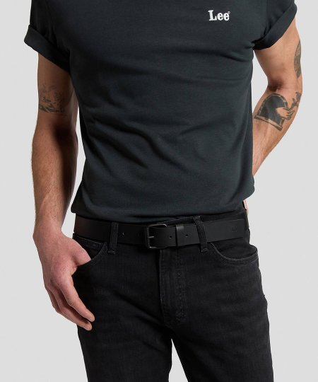 Cinto Homem Marca Lee, em Pele, na Cor Preto, Black, Fivela Cor Preto